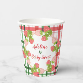 Erdbeeren auf rosa grün Kariert mit Namen Pappbecher