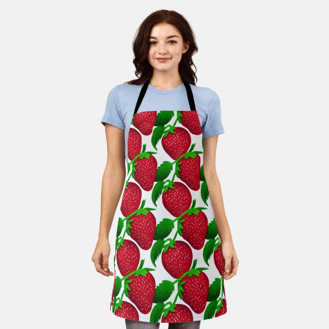 Erdbeeren auf weißem Grundmuster Schürze (Getragen)