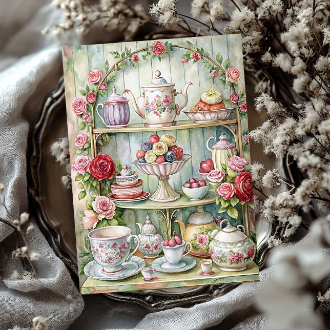 Erdbeeren aus Vintagem Shabby Chic Rose Seidenpapier (Vintage shabby chic tea table strawberries roses tissue paper)