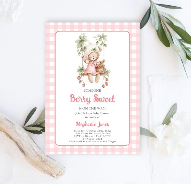 Erdbeeren Berry Sweet Bear Baby Shower Girl Einladung (Von Creator hochgeladen)