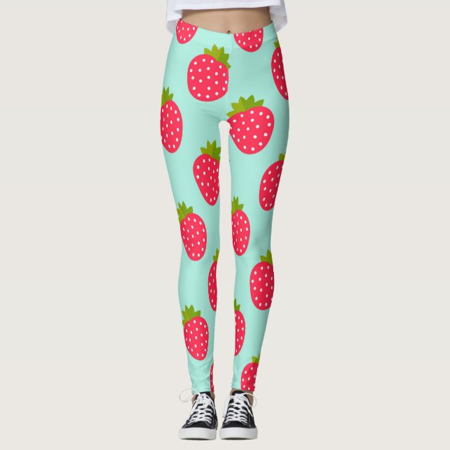 Erdbeeren-blaue Muster Leggings (Vorderseite)