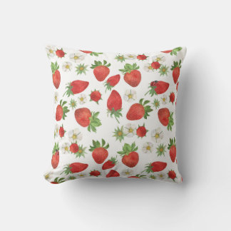 Erdbeeren Blume: Aquarellfarben - Nahtlose Kunst Kissen