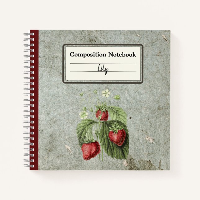 Erdbeeren, Blume und Früchte, Personalisierter Tra Notizbuch (Vorderseite)