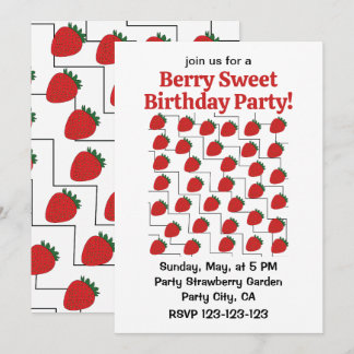 Erdbeeren Chevron Streifen Berry Sweet Geburtstag Einladung