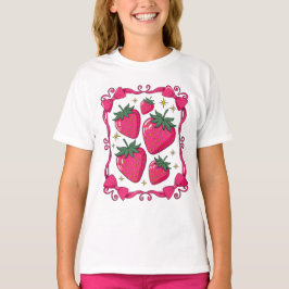 Erdbeeren Coquette Ästhetik Rosa Schleife Süßes De T-Shirt