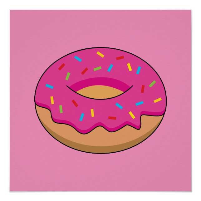 Erdbeeren Donut mit Sprinklen-Cartoon Poster (Vorderseite)