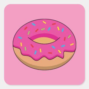 Erdbeeren Donut mit Sprinklen-Cartoon Quadratischer Aufkleber
