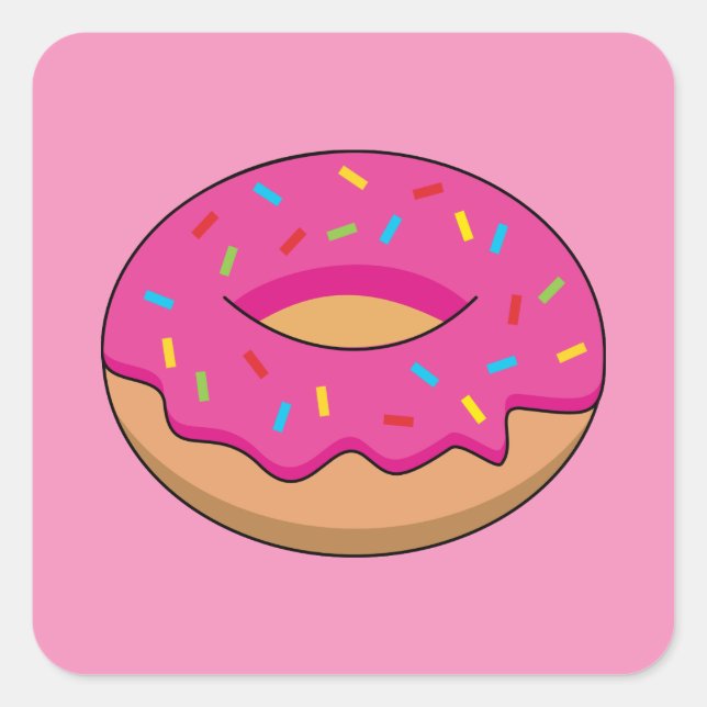 Erdbeeren Donut mit Sprinklen-Cartoon Quadratischer Aufkleber (Vorderseite)