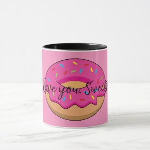 Erdbeeren Donut mit Sprinklen-Cartoon Text hinzu Tasse