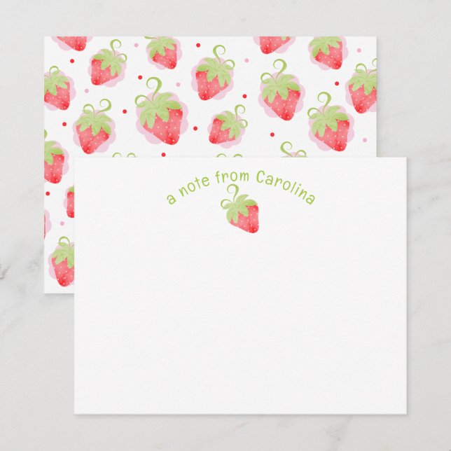 Erdbeeren & Dots Niedliche Girly Note Card Mitteilungskarte (Vorne/Hinten)