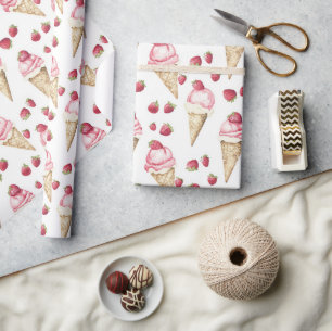 Erdbeeren Eiscreme Tüten Geburtstag Geschenkpapier