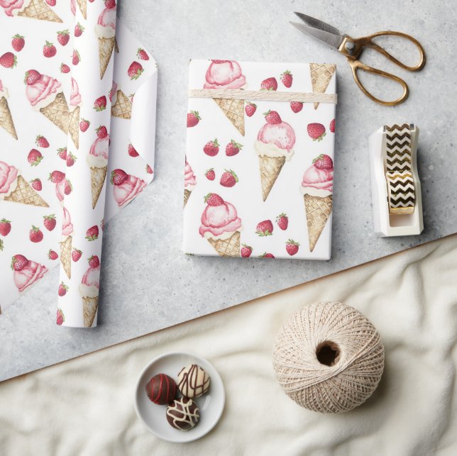 Erdbeeren Eiscreme Tüten Geburtstag Geschenkpapier (Kunsthandwerk)
