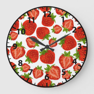 Erdbeeren Erdbeeren Rotes Muster Große Wanduhr