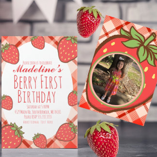 Erdbeeren Erste Erdbeeren Frucht Geburtstagsfoto Einladung