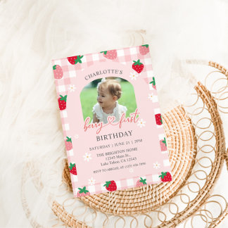 Erdbeeren Erste Geburtstags-Foto-Einladung Einladung