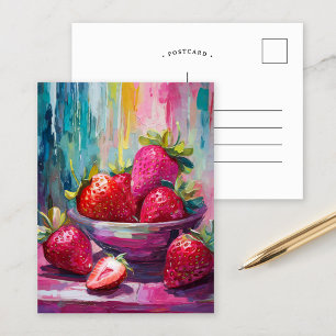 Erdbeeren Farben Moderne Abstrakte Malerei Postkarte