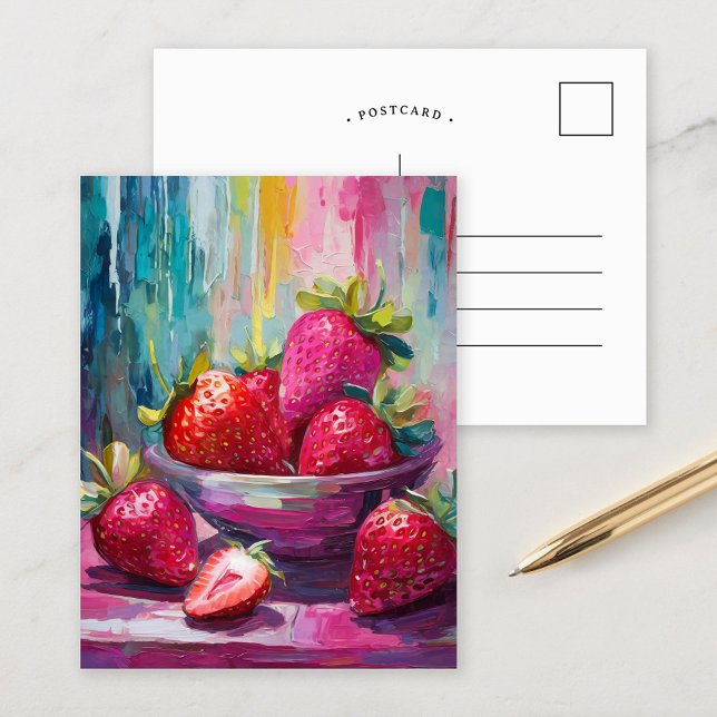 Erdbeeren Farben Moderne Abstrakte Malerei Postkarte (Von Creator hochgeladen)