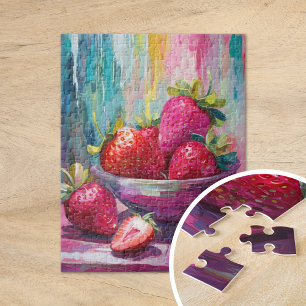 Erdbeeren Farben Moderne Abstrakte Malerei Puzzle