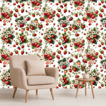 Erdbeeren Florale Botanische Cottage Tapete