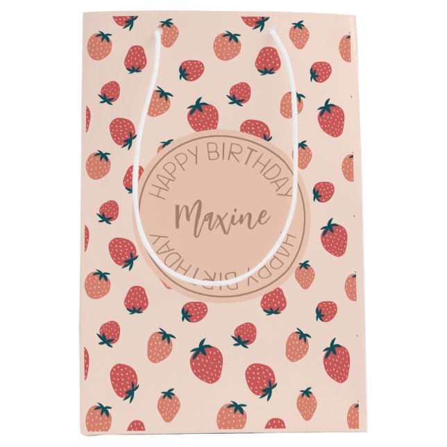 Erdbeeren, Florale und Abstraktes Muster Mittlere Geschenktüte (Vorderseite)