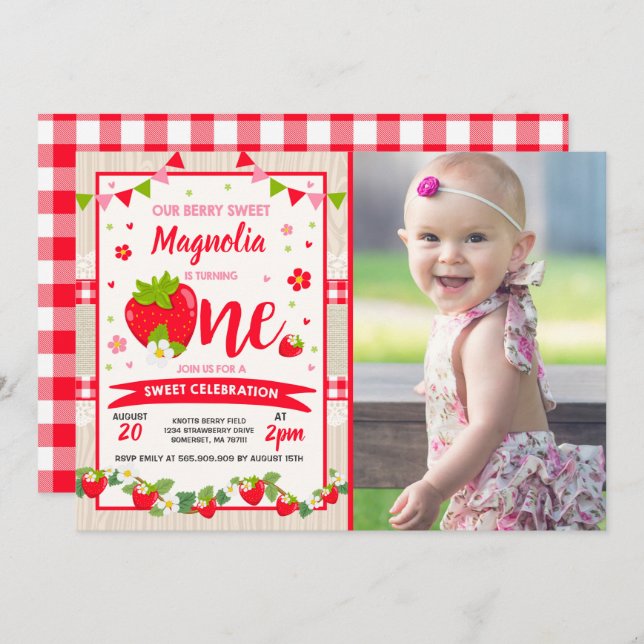 Erdbeeren Geburtstag Einladung Berry Sweet Party (Vorne/Hinten)
