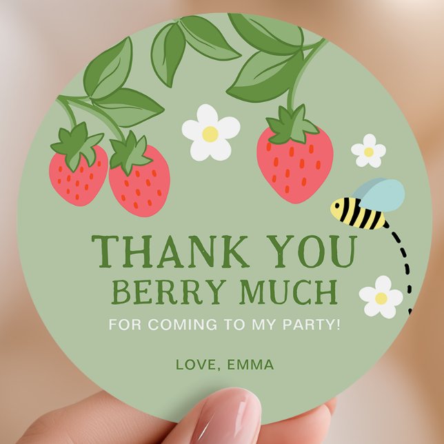 Erdbeeren Geburtstagsfeier Gefallen Danke Runder Aufkleber (Von Creator hochgeladen)