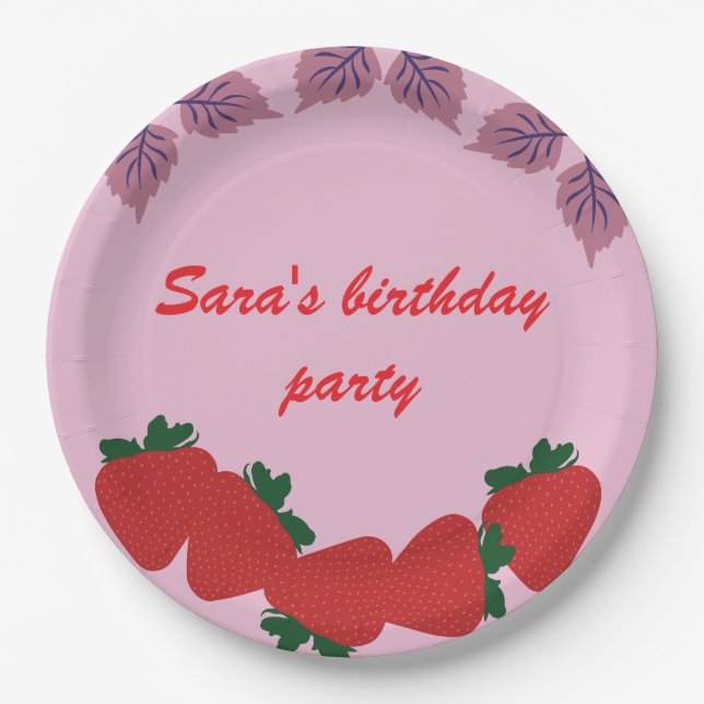 Erdbeeren Geburtstagsparty Pappteller (Vorderseite)