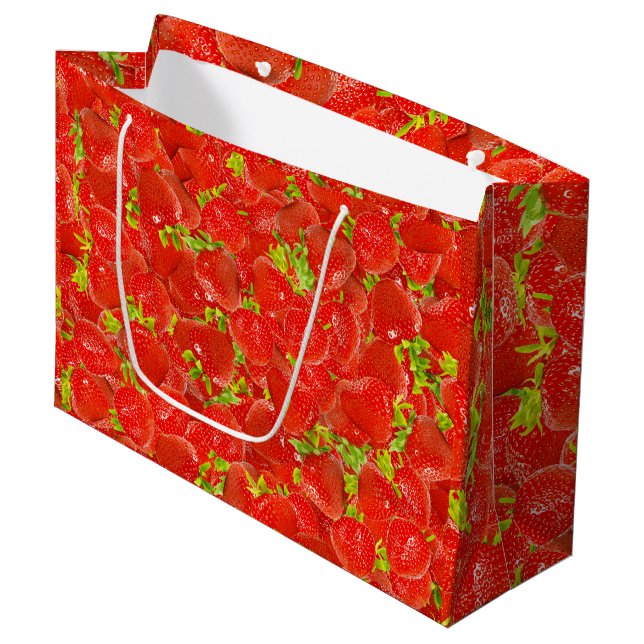 Erdbeeren Große Geschenktüte (Vorderseite Schrägansicht)