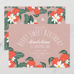 Erdbeeren Handgezogener botanischer Geburtstag Einladung