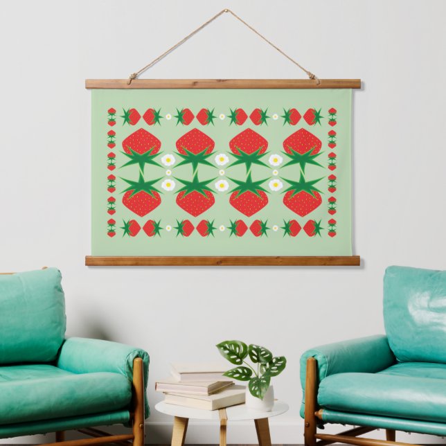 Erdbeeren-Holzteppiche Wandteppich Mit Holzrahmen (Wohnzimmer)