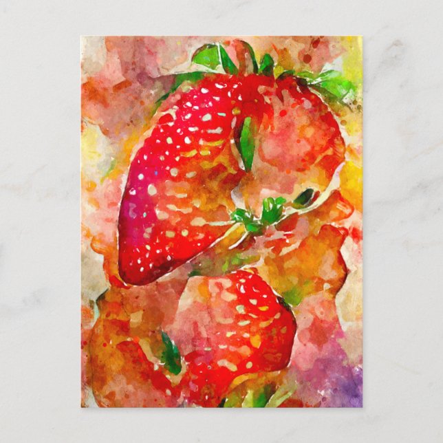 Erdbeeren in Aquarell. Gemalte Früchte. Postkarte (Vorderseite)