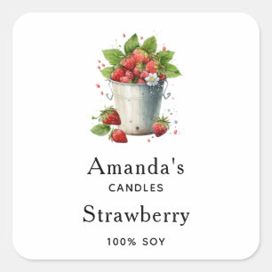 Erdbeeren in einem "Bucket Candle Business" Quadratischer Aufkleber