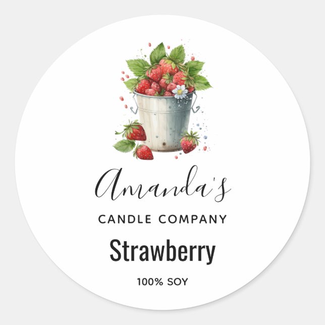 Erdbeeren in einem "Bucket Candle Business" Runder Aufkleber (Vorderseite)