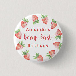 Erdbeeren in Wasserfarben 1. Geburtstag Party Button