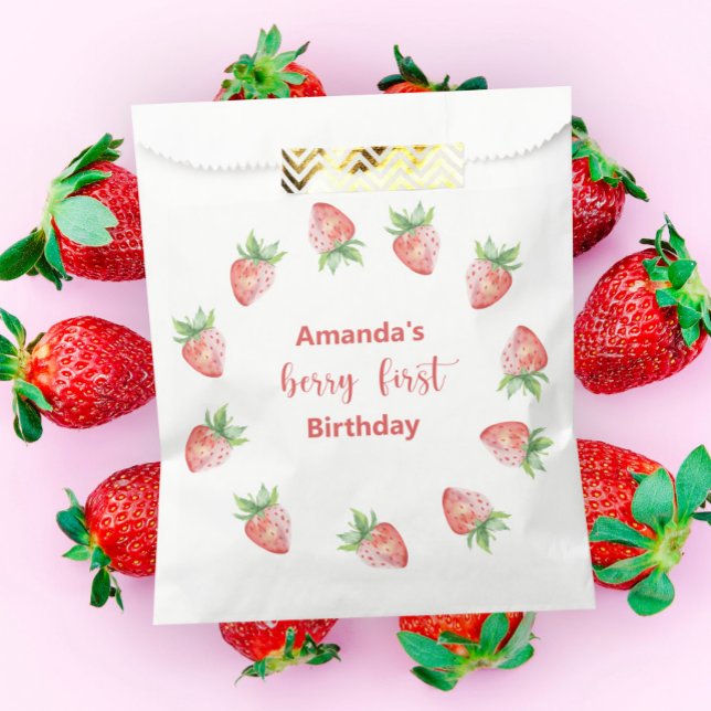 Erdbeeren in Wasserfarben 1. Geburtstag Party Geschenktütchen (Von Creator hochgeladen)