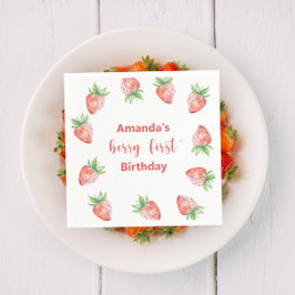 Erdbeeren in Wasserfarben 1. Geburtstag Party Serviette
