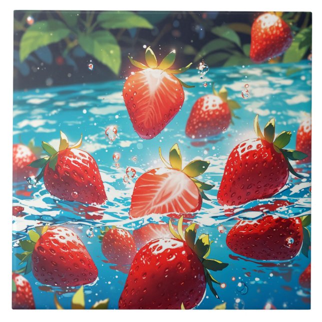 Erdbeeren Keramik Tile Fliese (Vorderseite)