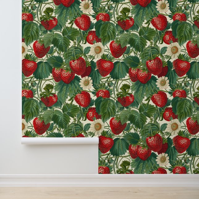 Erdbeeren Kernkern Hütte Core Boho Tapete (Anwendung)