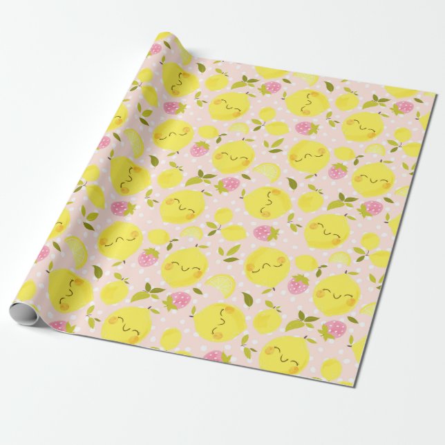 Erdbeeren Lemon rosa Wrapping Paper Geschenkpapier (Ungerollt)