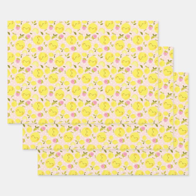 Erdbeeren Lemon rosa Wrapping Paper Geschenkpapier Set (Set)