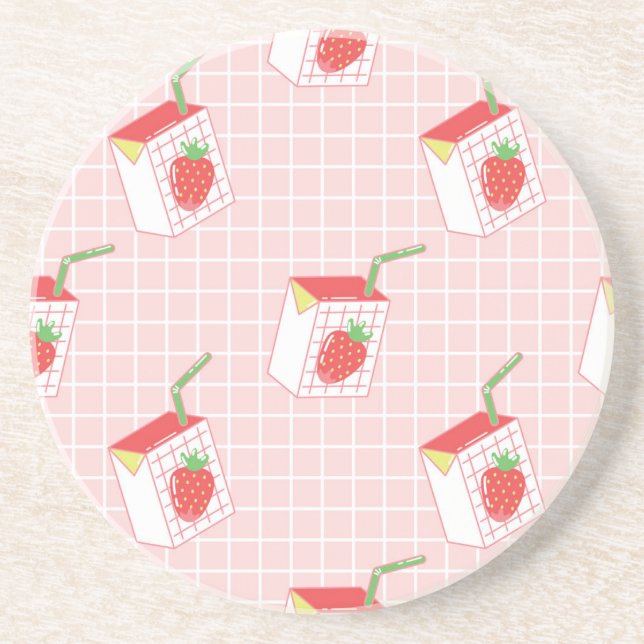 Erdbeeren Milk Cartoon: Spielerische Muster Getränkeuntersetzer (Vorne)