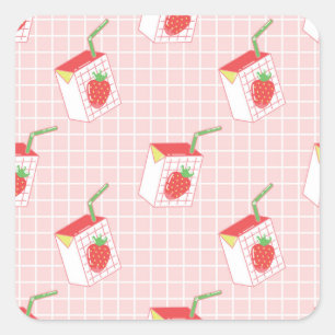 Erdbeeren Milk Cartoon: Spielerische Muster Quadratischer Aufkleber