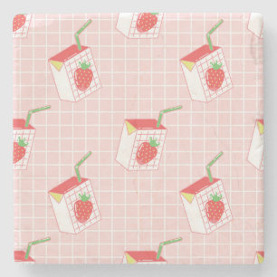 Erdbeeren Milk Cartoon: Spielerische Muster Steinuntersetzer