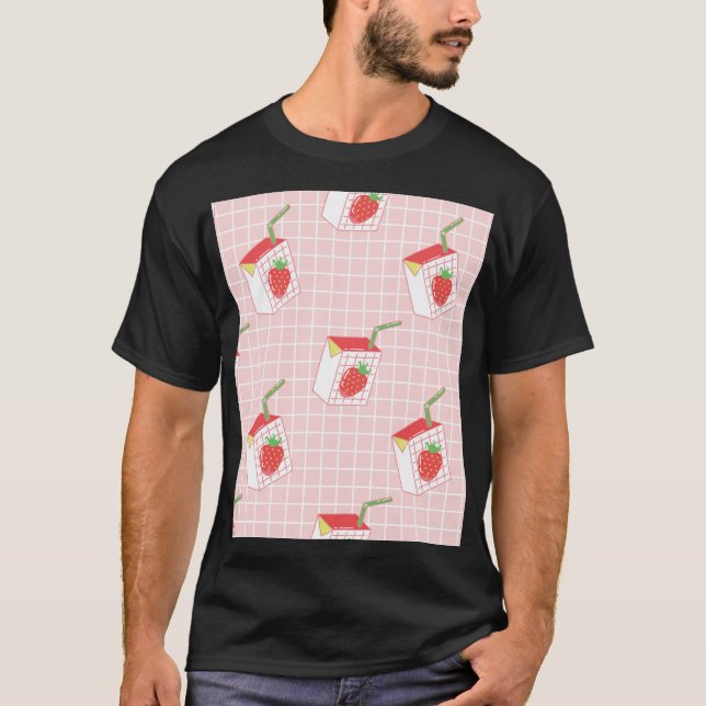 Erdbeeren Milk Cartoon: Spielerische Muster T-Shirt (Vorderseite)