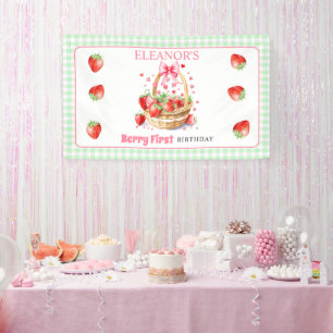 Erdbeeren Minze Gingham Berry Erster Geburtstag Banner