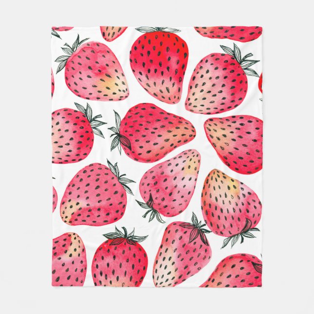 Erdbeeren mit Aquarell und Tinte, nahtlos gestrich Fleecedecke (Vorderseite)