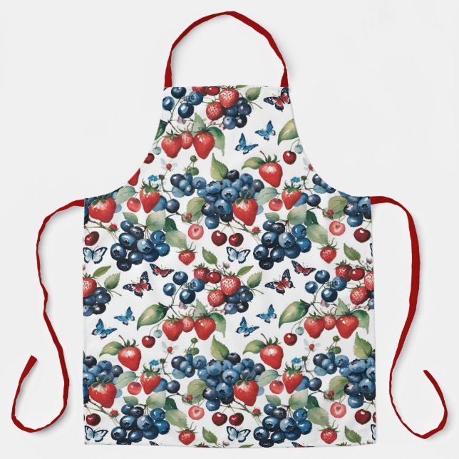 Erdbeeren mit Blaubeeren und Schmetterlingen Schürze (Vorderseite)