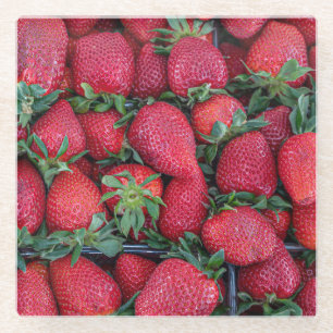 Erdbeeren mit grünen Blätter Glasuntersetzer