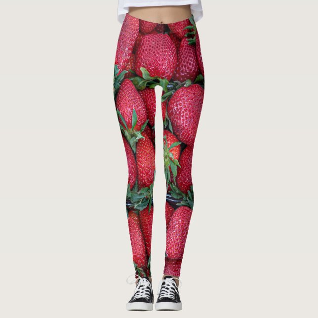 Erdbeeren mit grünen Blätter Leggings (Vorderseite)