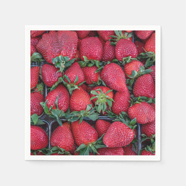 Erdbeeren mit grünen Blätter Serviette (Vorderseite)